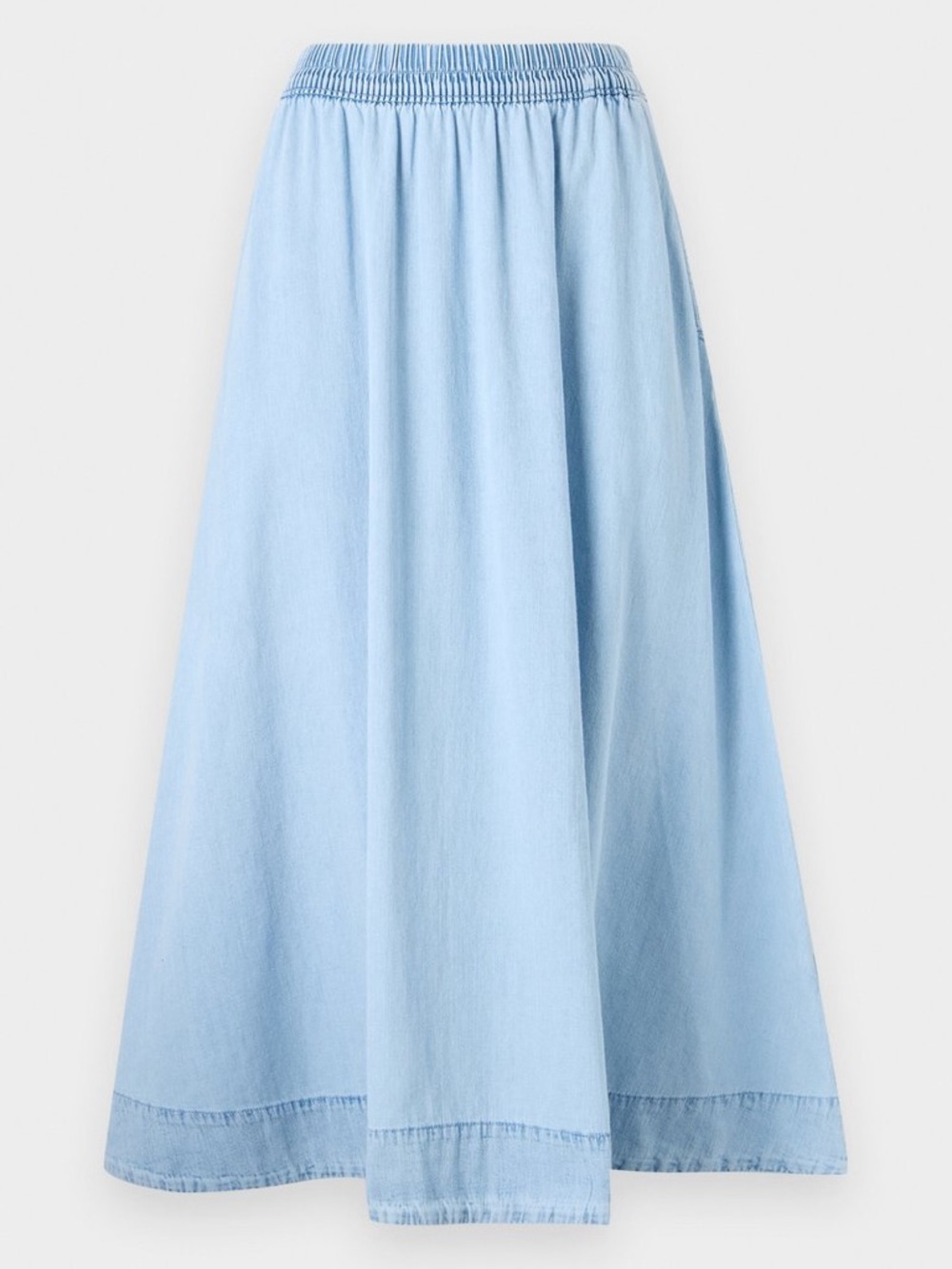 Light Blue Denim Midi Skirt - Elastic Waist - Picture 6 of 6